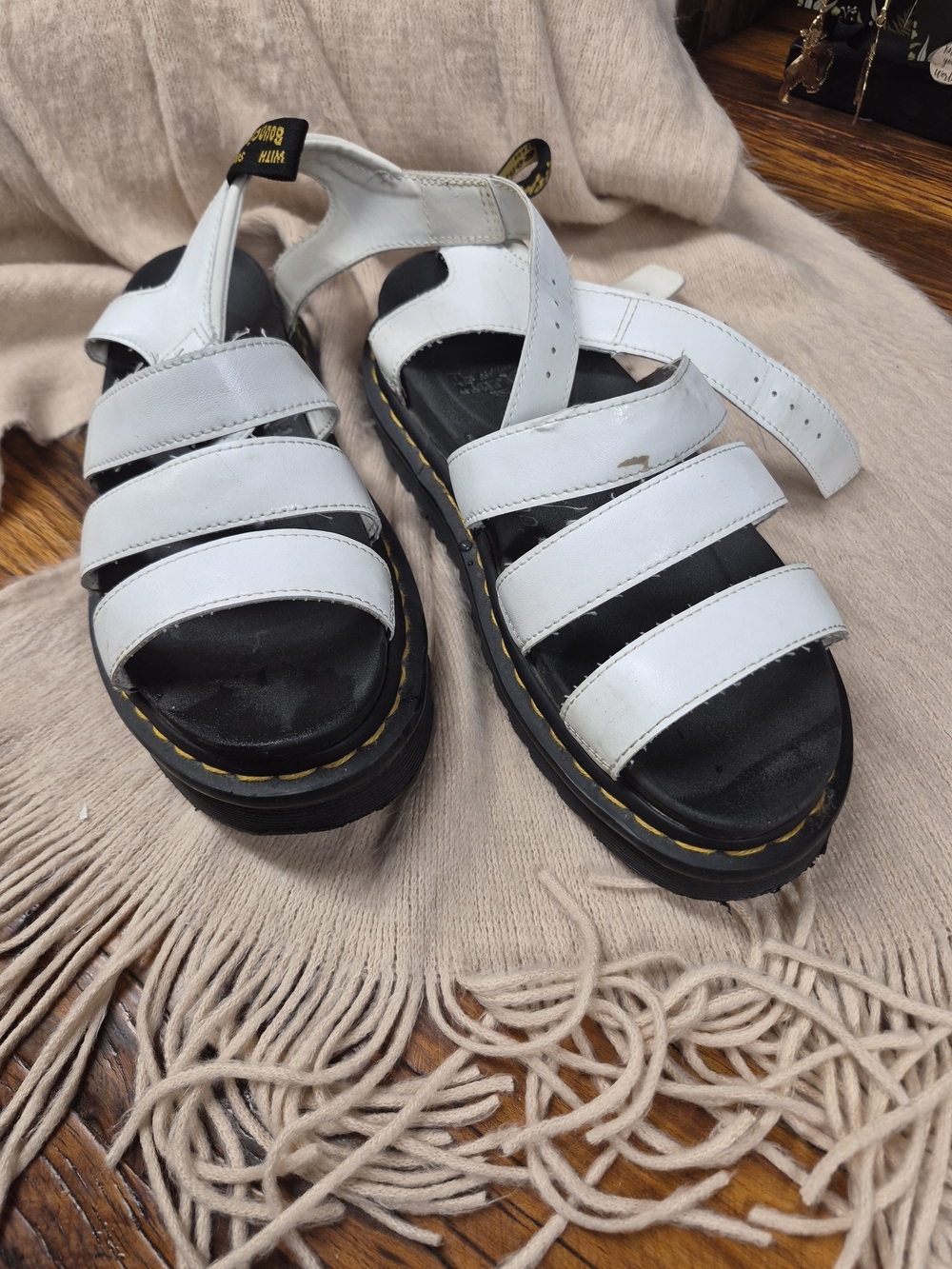 Dr. Martens White Leather Multi-Strap Platform Sandals